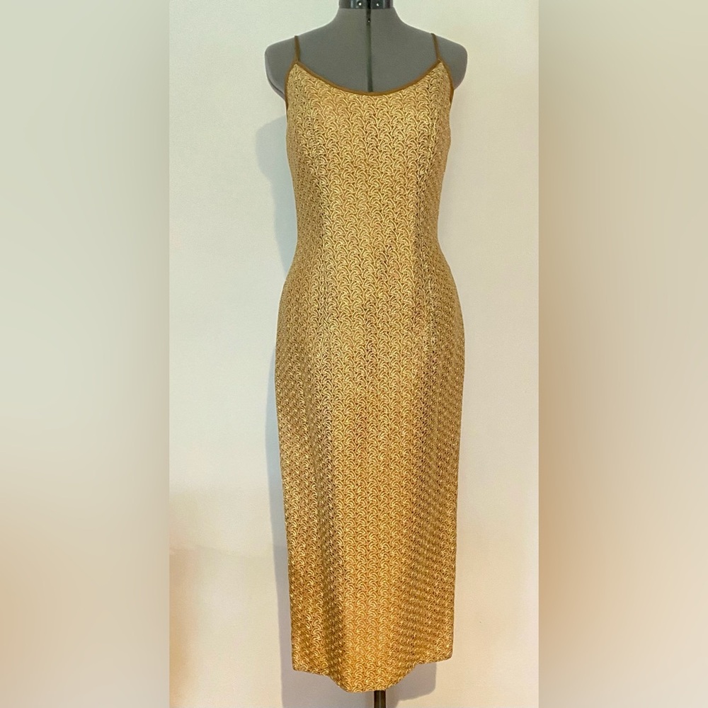 Vintage Gold Dress with Belted Jacket by Elissa. Size 12.